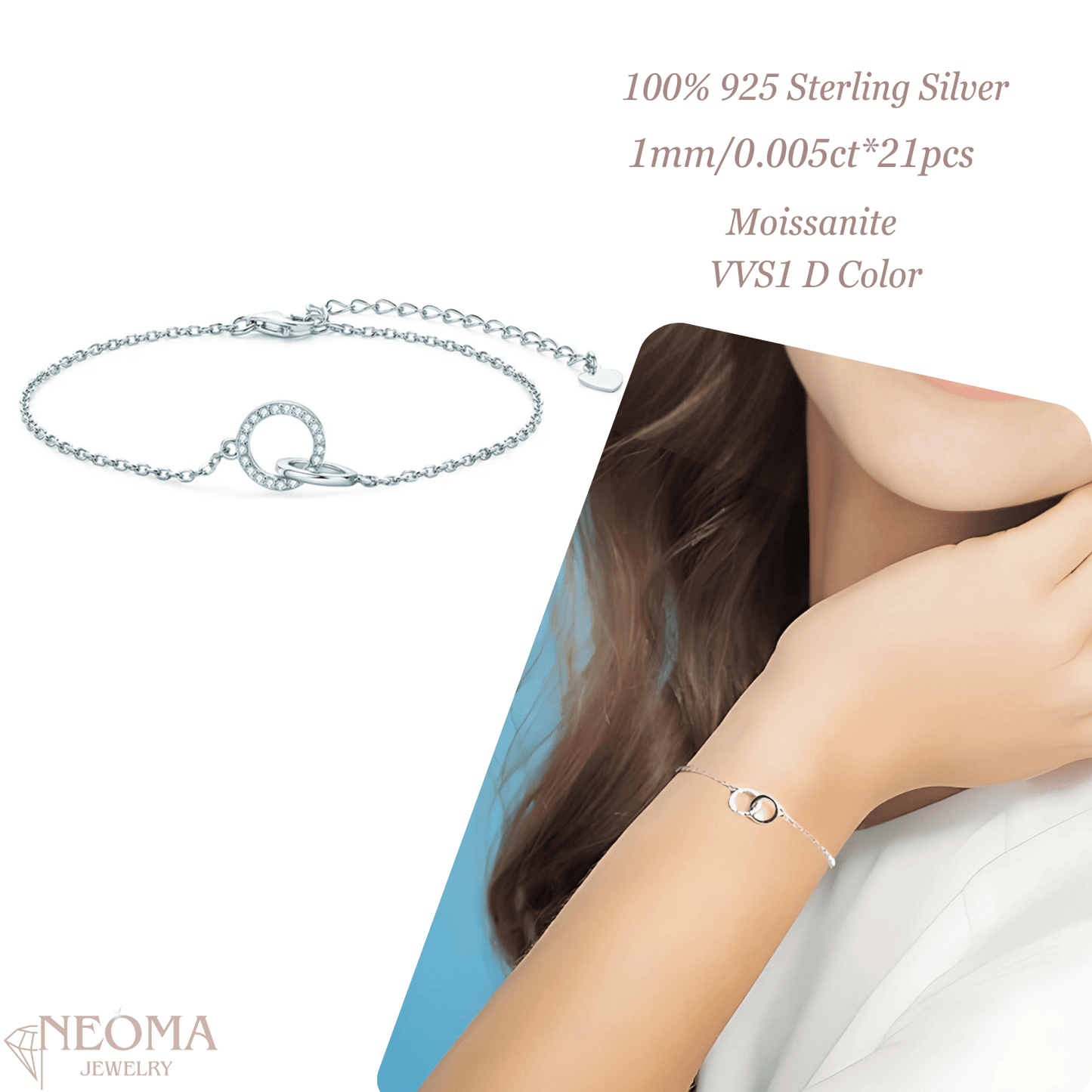 Moissanite Eternity Chain Adjustable Bracelet, Connection Bracelet - SETUxNEOMA  