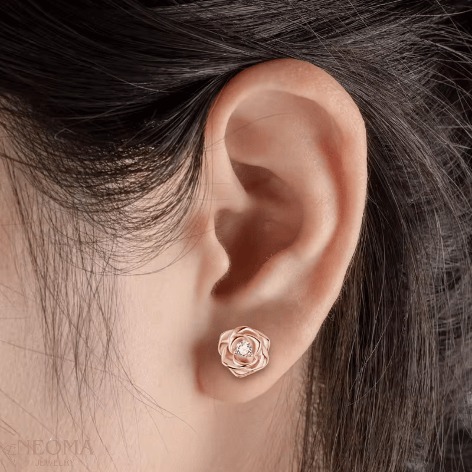 Rose Flower Moissanite Stud Earrings | Luxury Jewelry | Gift