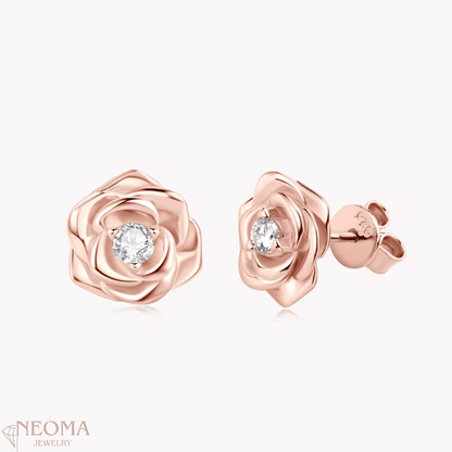 Rose Flower Moissanite Stud Earrings | Luxury Jewelry | Gift