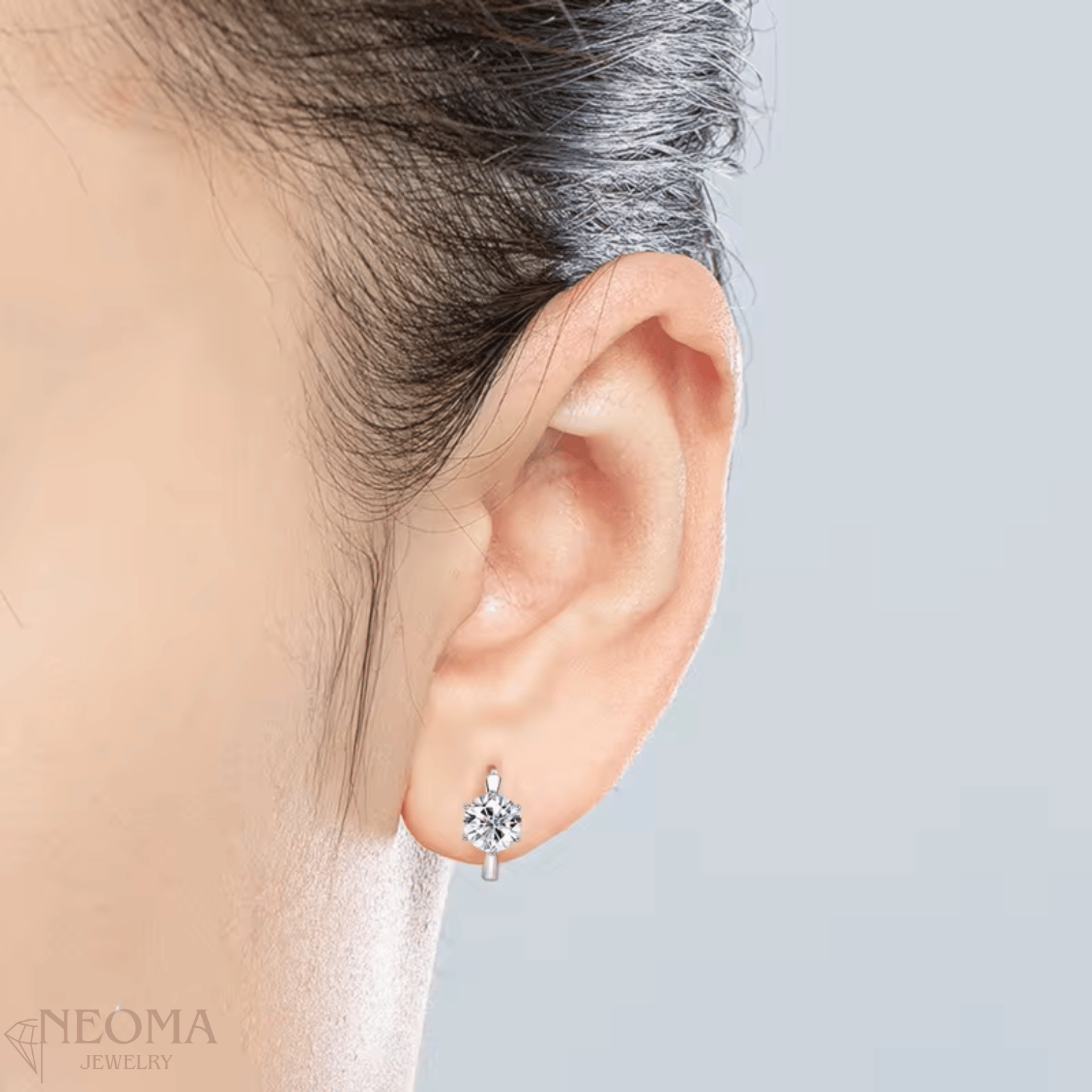 Single Stone Six Claw 1 carat Moissanite Hoop Earrings