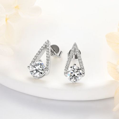 Elegant Curved V Shape Moissanite Stud Earrings | Luxury Jewelry Sale
