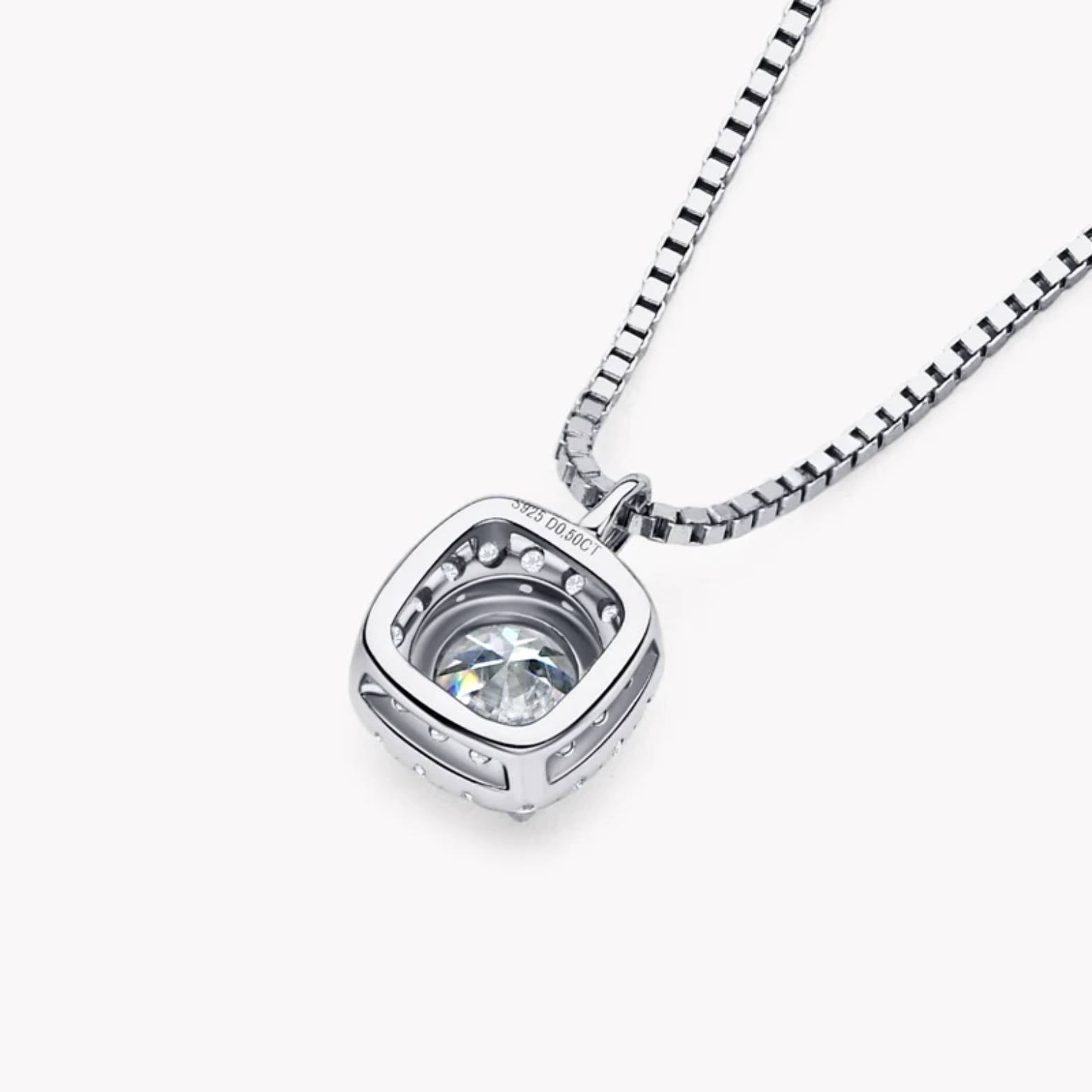 Halo Moissanite Square Pendant Necklace | 925 Sterling Silver Choker