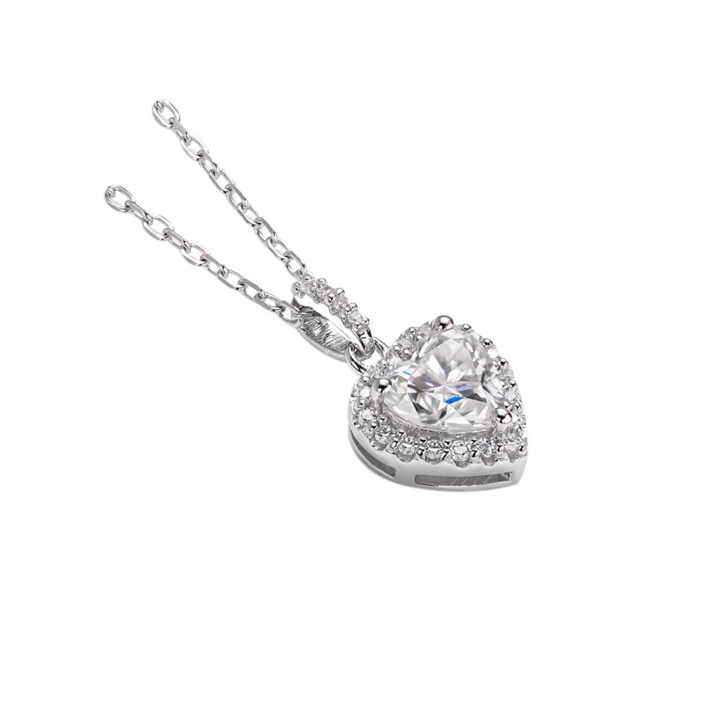 Sterling Silver Halo Heart Moissanite Pendant Necklace