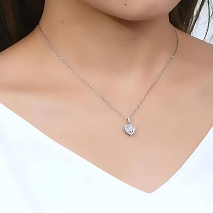 Sterling Silver Halo Heart Moissanite Pendant Necklace