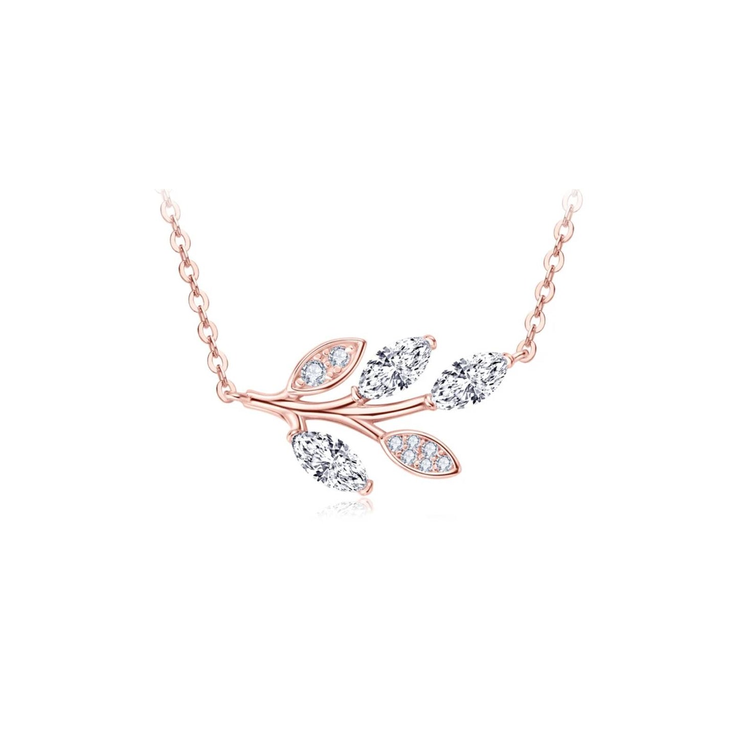 Moissanite Leaf Pendant Necklace - Marquise Cut 925 Sterling Silver
