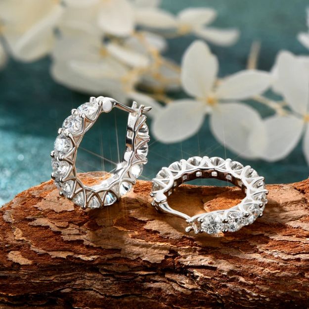 Full Pave Moissanite Huggie Hoop Earrings in S925 Sterling Silver - SETUxNEOMA  