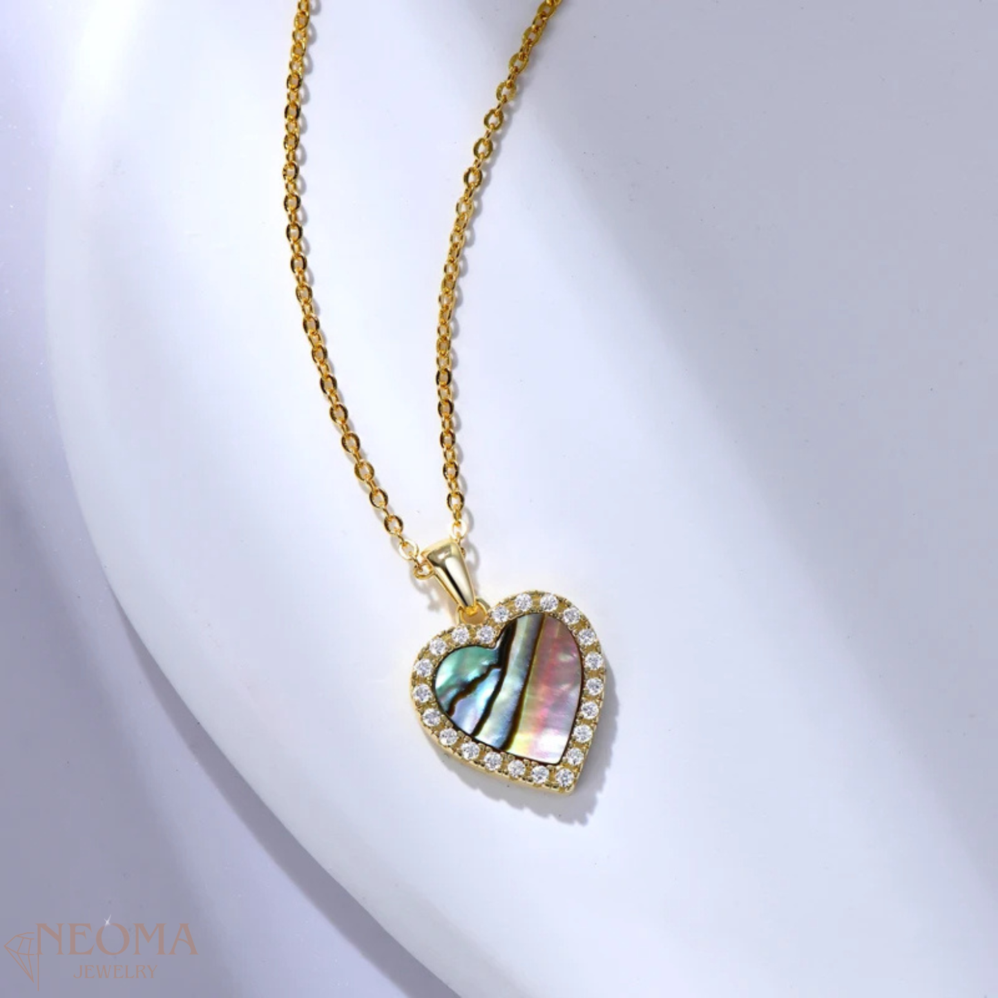  Abalone Shell Heart Necklace with Moissanite - Seashell Jewelry - Shell Heart Choker SETUxNEOMA