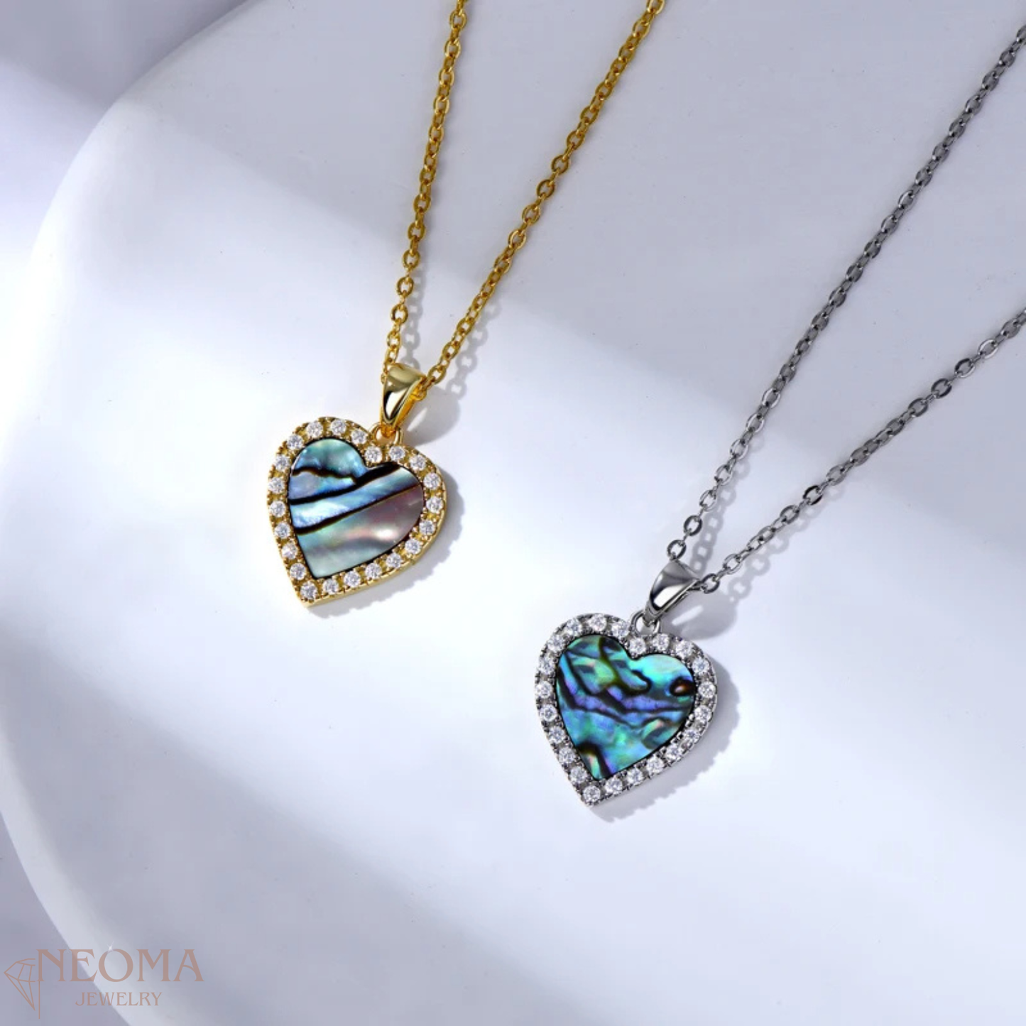  Abalone Shell Heart Necklace with Moissanite - Seashell Jewelry - Shell Heart Choker SETUxNEOMA