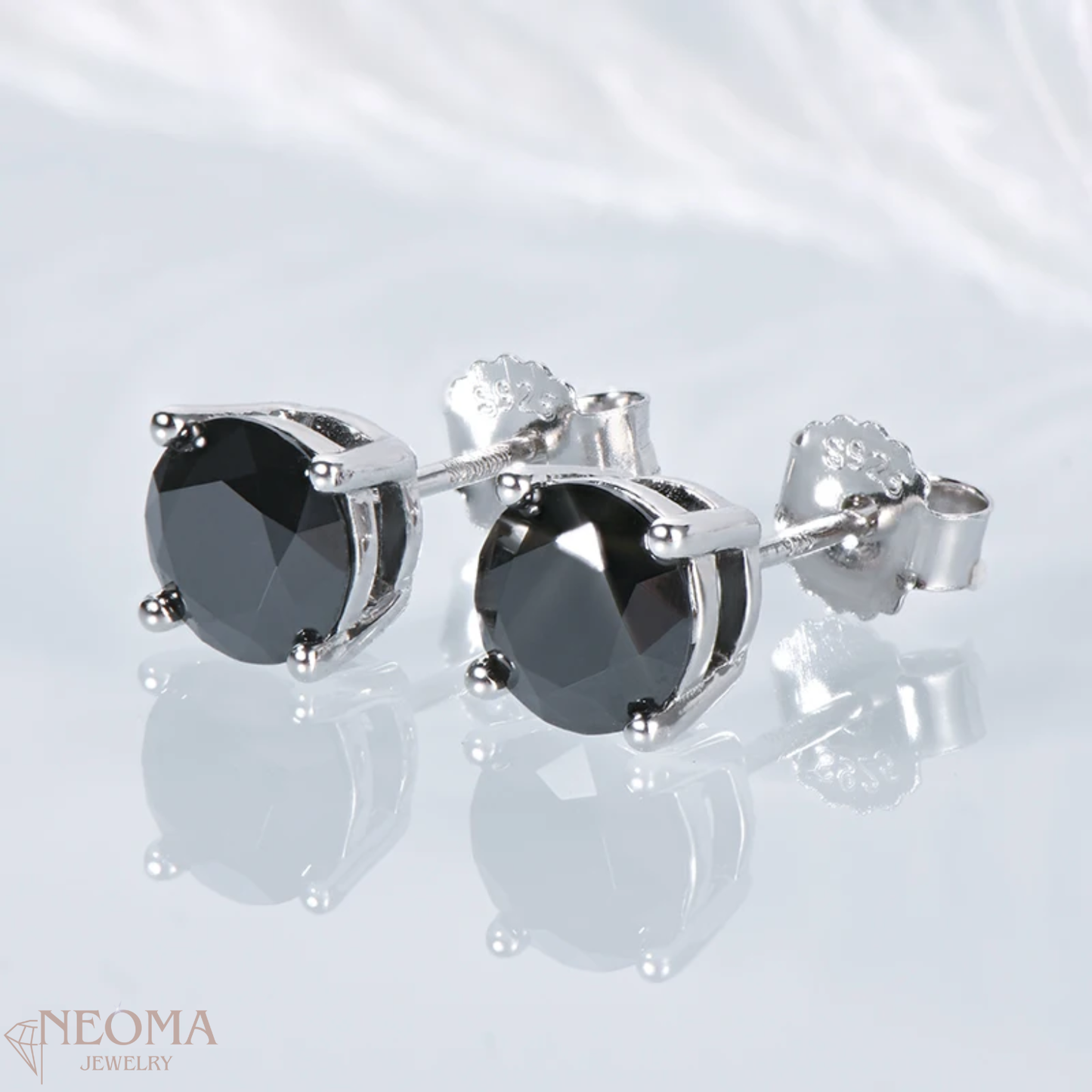  4-Prong Lab Grown Black Moissanite Stud Earrings, VVS1 Clarity SETUxNEOMA