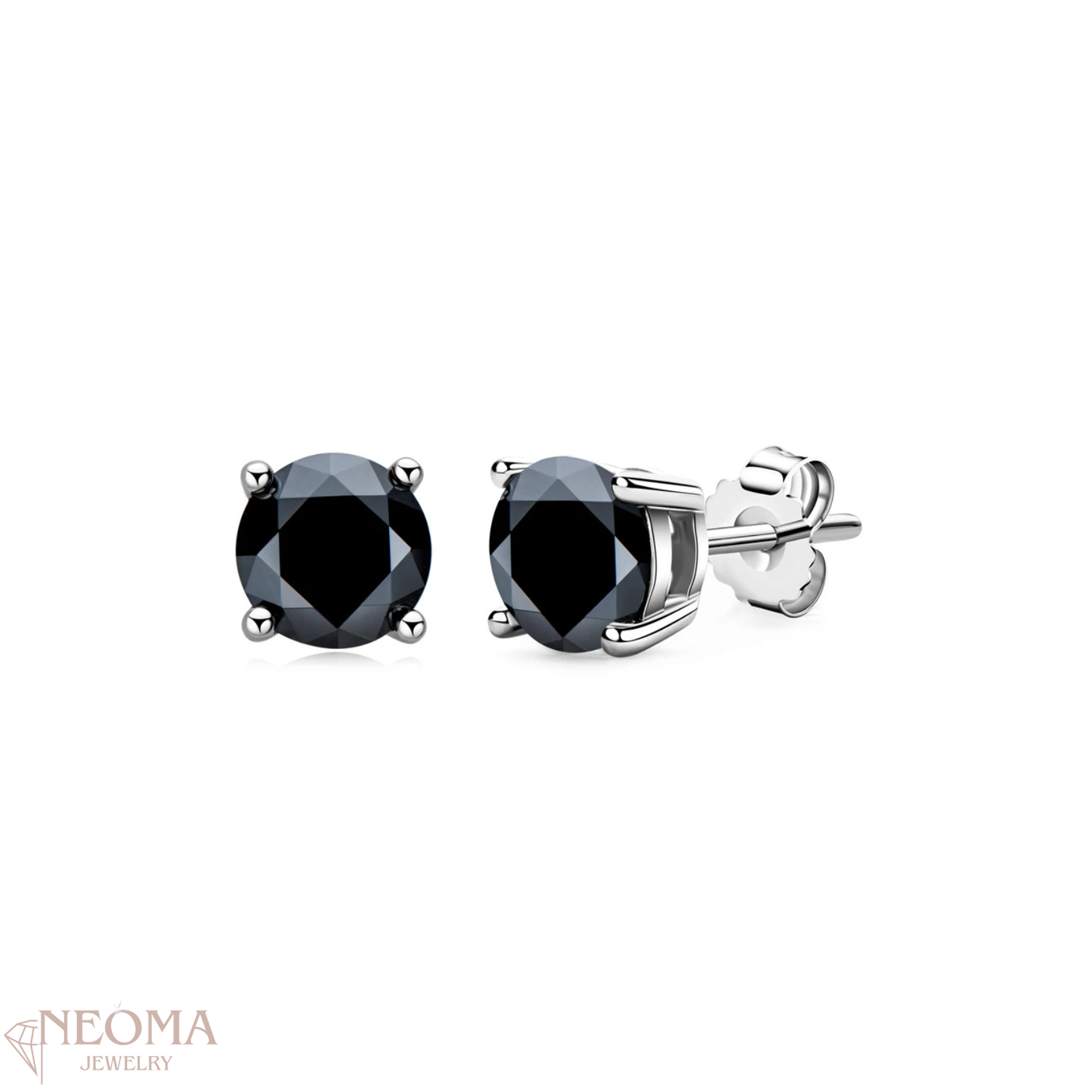  4-Prong Lab Grown Black Moissanite Stud Earrings, VVS1 Clarity SETUxNEOMA