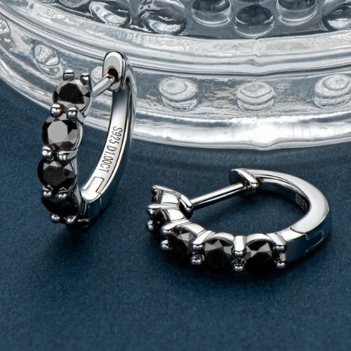 Black Moissanite Huggie Hoop Earrings With Five Stones - SETUxNEOMA  