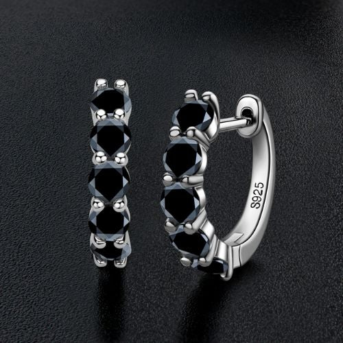 Black Moissanite Huggie Hoop Earrings With Five Stones - SETUxNEOMA  