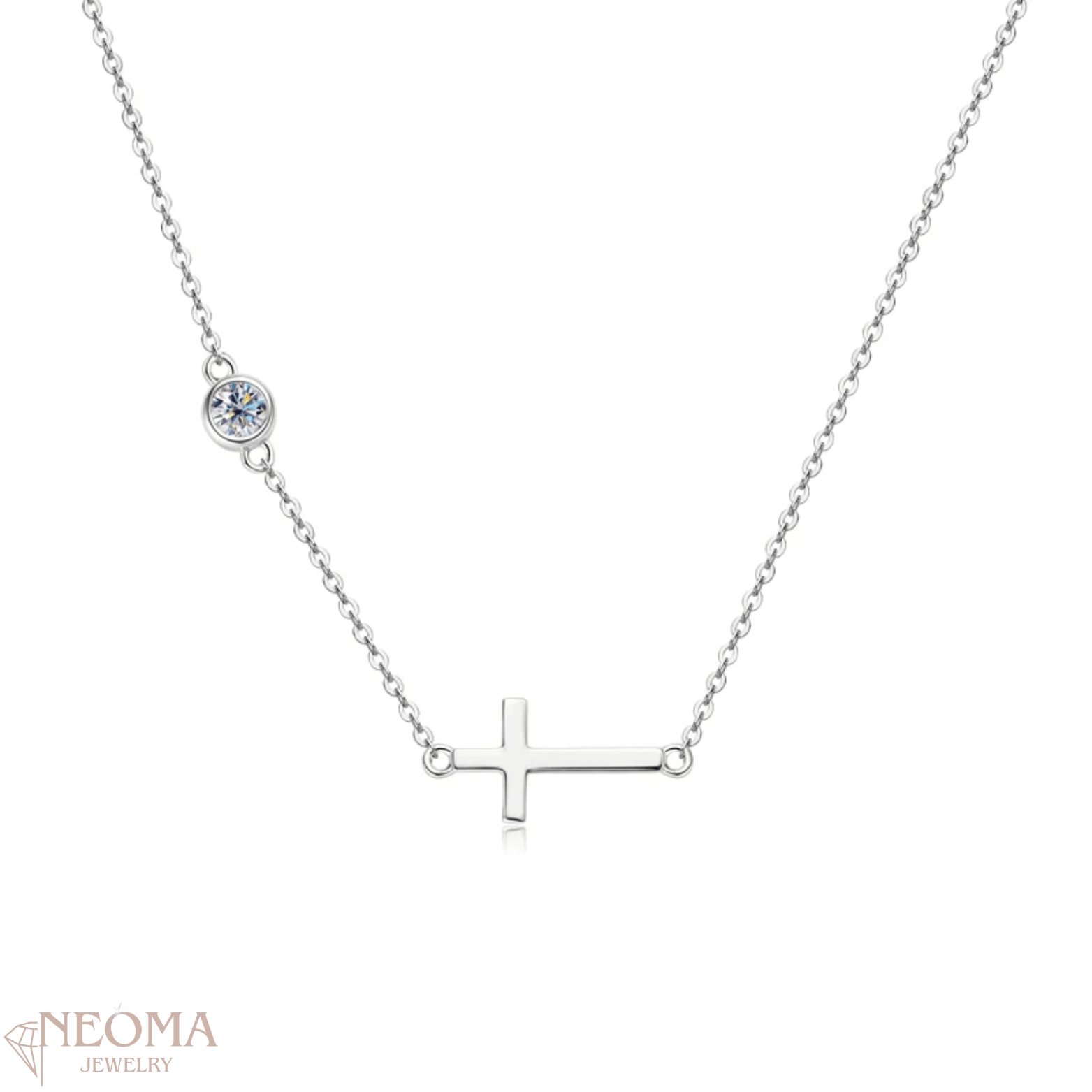 Delicate Sideway Moissanite Cross Pendant Necklace - SETUxNEOMA  