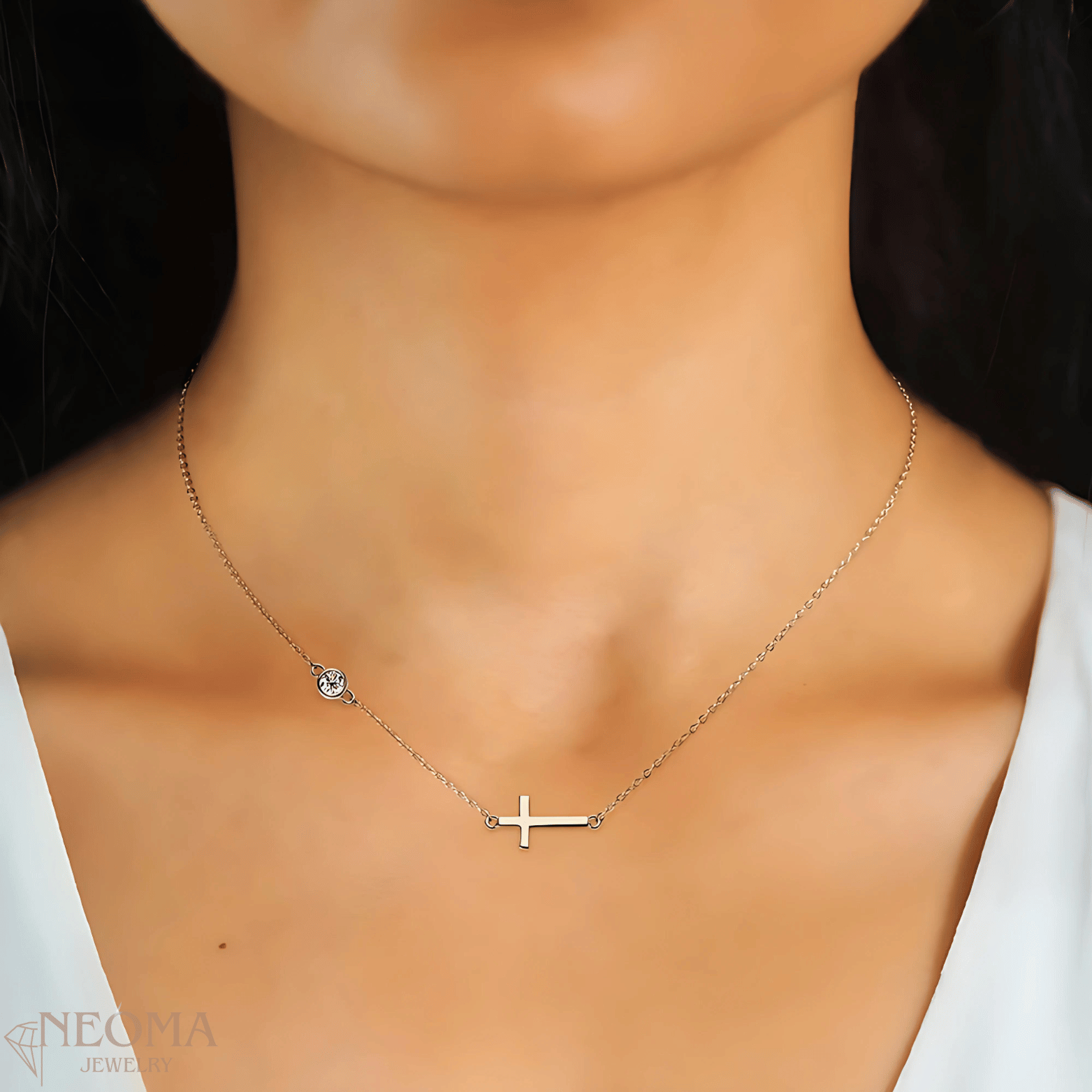 Delicate Sideway Moissanite Cross Pendant Necklace - SETUxNEOMA  