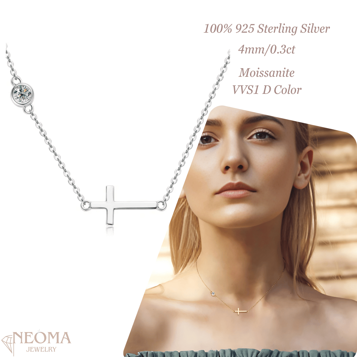 Delicate Sideway Moissanite Cross Pendant Necklace - SETUxNEOMA  