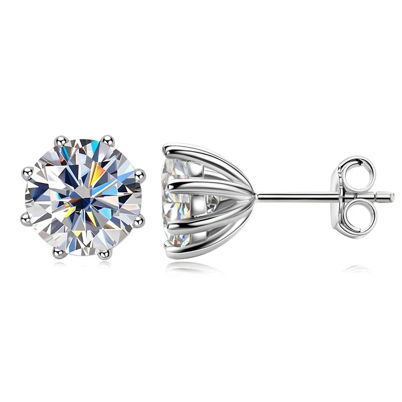 Delicate Moissanite Studs Earrings in 925 Sterling Silver, 8 Prong Set Round Studs - SETUxNEOMA  