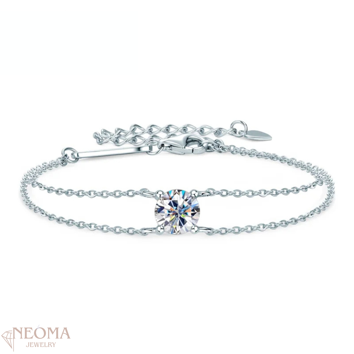 Double Chain Adjustable Bracelet featuring 1.0ct Moissanite - SETUxNEOMA  