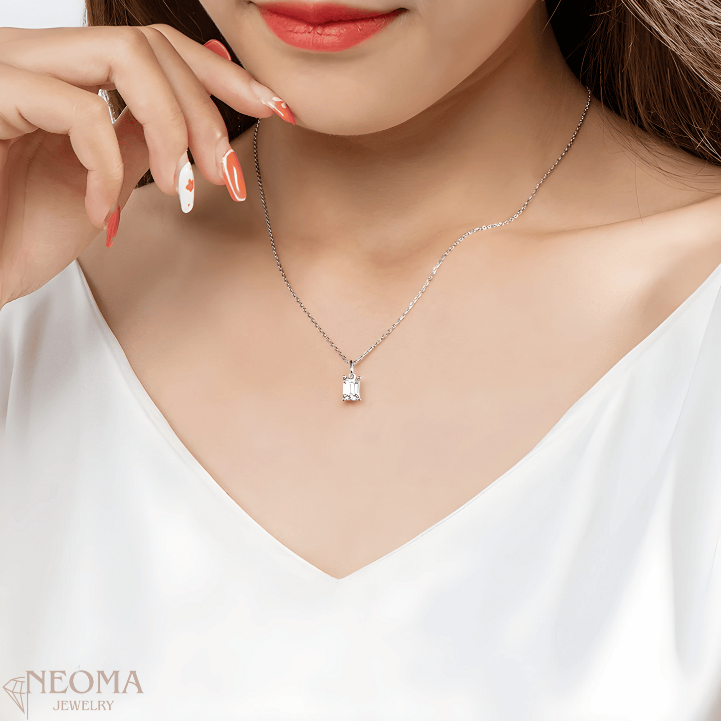 1 carat Emerald Cut Moissanite Pendant Necklace - SETUxNEOMA  