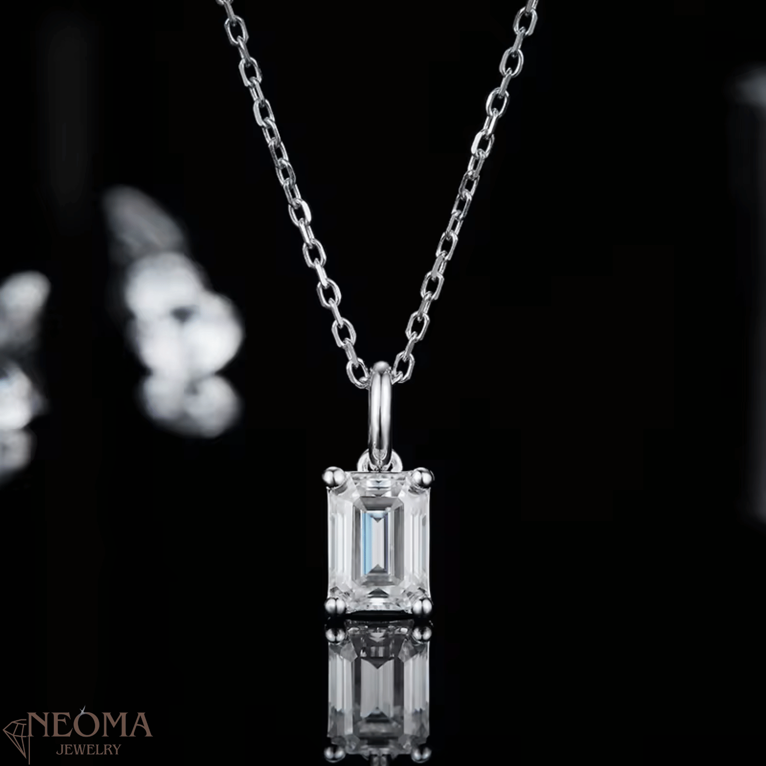 1 carat Emerald Cut Moissanite Pendant Necklace - SETUxNEOMA  