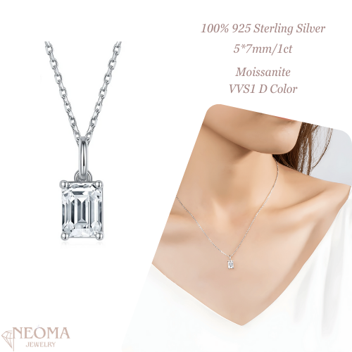 1 carat Emerald Cut Moissanite Pendant Necklace - SETUxNEOMA  