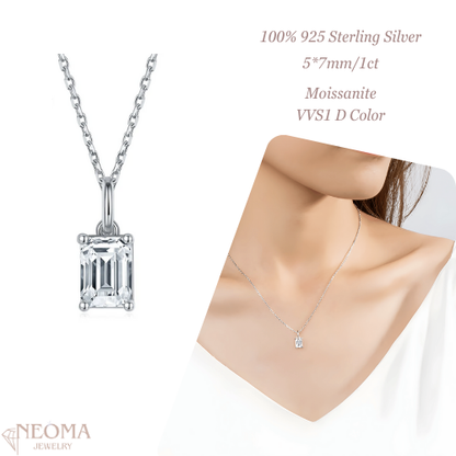 1 carat Emerald Cut Moissanite Pendant Necklace - SETUxNEOMA  