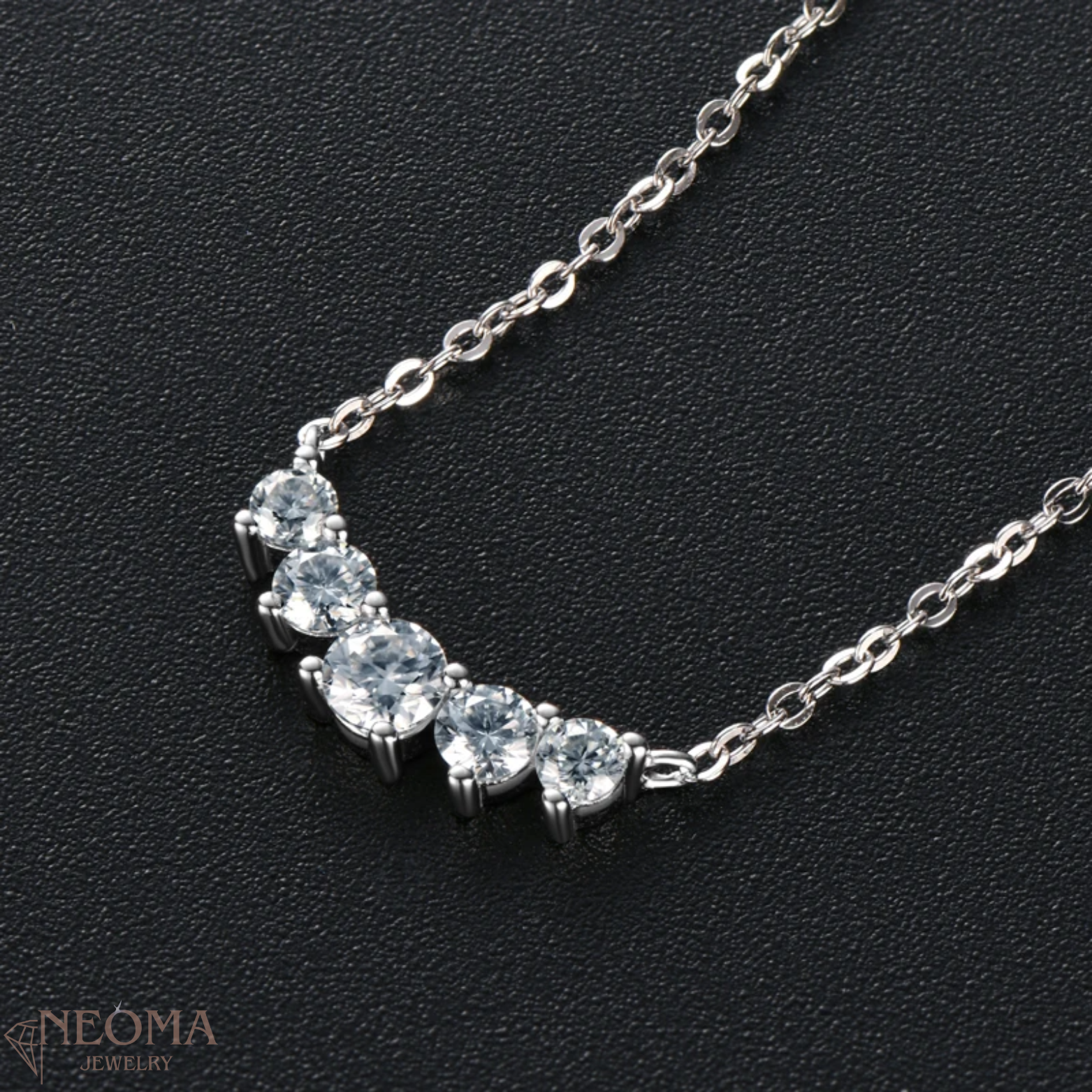 Dainty Moissanite Pendant Necklace - 5 Stone Silver Moissanite Choker - SETUxNEOMA  