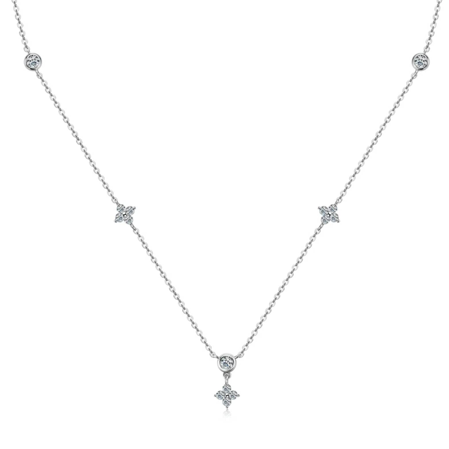 Four Leaf Clover Moissanite Station Pendant Necklace - Satellite Choker - SETUxNEOMA  