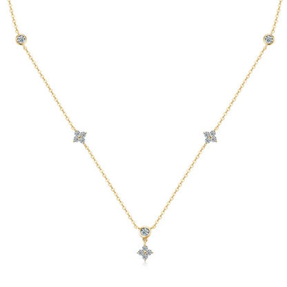 Four Leaf Clover Moissanite Station Pendant Necklace - Satellite Choker - SETUxNEOMA  