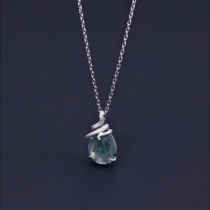 Green Moss Agate Snakes Pendant Necklace in 925 Sterling Silver - SETUxNEOMA  