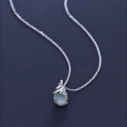 Green Moss Agate Snakes Pendant Necklace in 925 Sterling Silver - SETUxNEOMA  