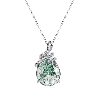 Green Moss Agate Snakes Pendant Necklace in 925 Sterling Silver - SETUxNEOMA  