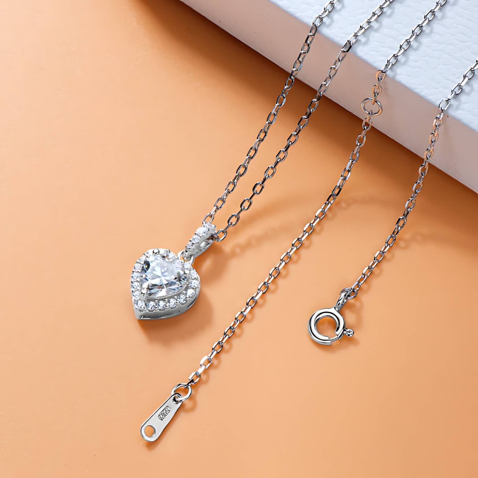  Halo Heart Moissanite Pendant Necklace in 925 Sterling Silver SETUxNEOMA