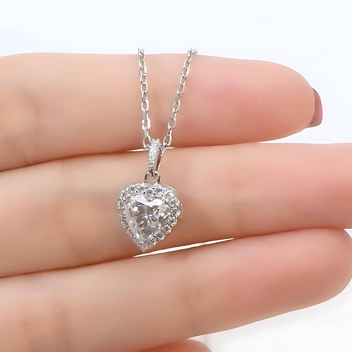  Halo Heart Moissanite Pendant Necklace in 925 Sterling Silver SETUxNEOMA