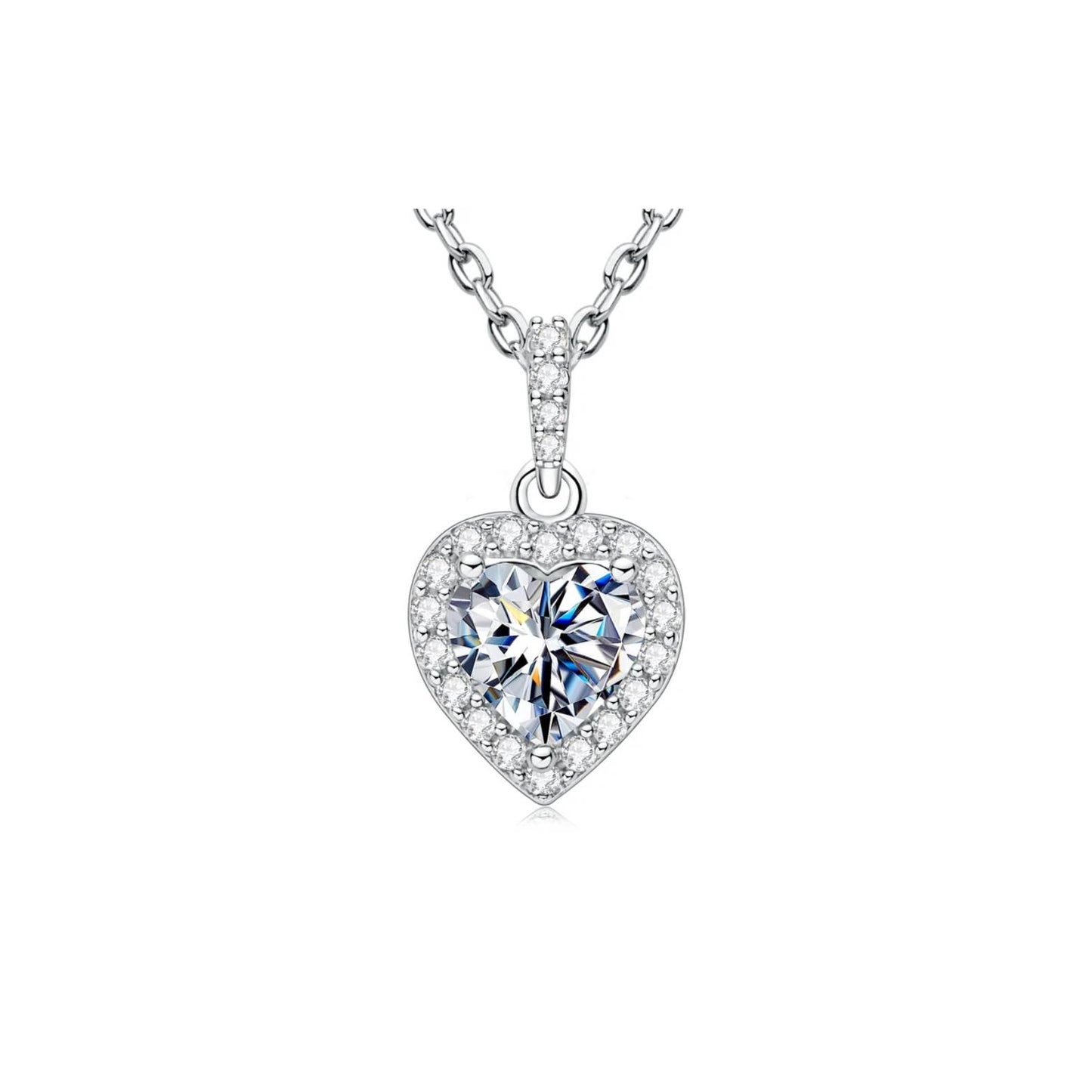  Halo Heart Moissanite Pendant Necklace in 925 Sterling Silver SETUxNEOMA