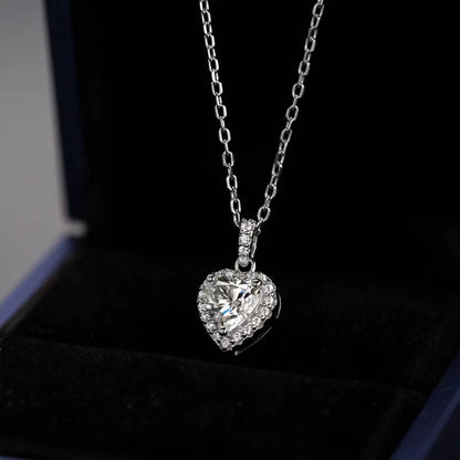  Halo Heart Moissanite Pendant Necklace in 925 Sterling Silver SETUxNEOMA