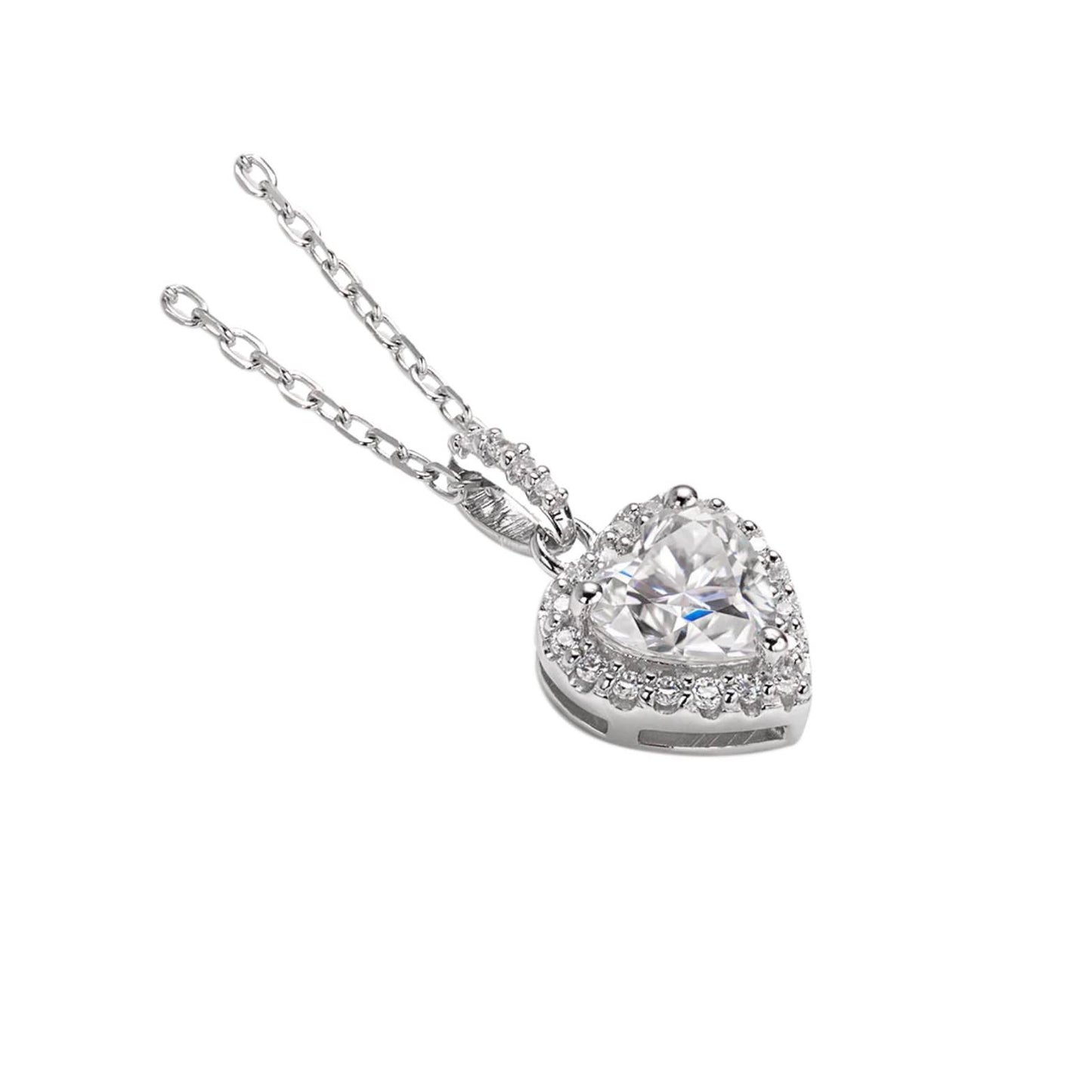  Halo Heart Moissanite Pendant Necklace in 925 Sterling Silver SETUxNEOMA