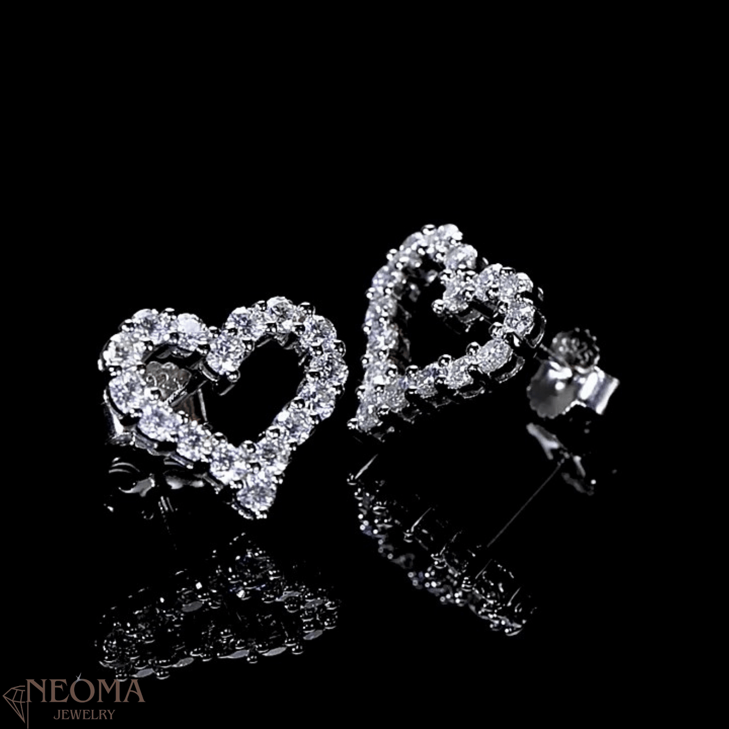 Multi Stones Moissanite Heart Stud Earrings - Pave setting - SETUxNEOMA  