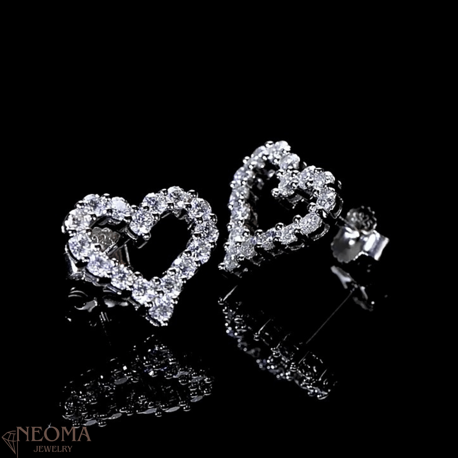 Multi Stones Moissanite Heart Stud Earrings - Pave setting - SETUxNEOMA  