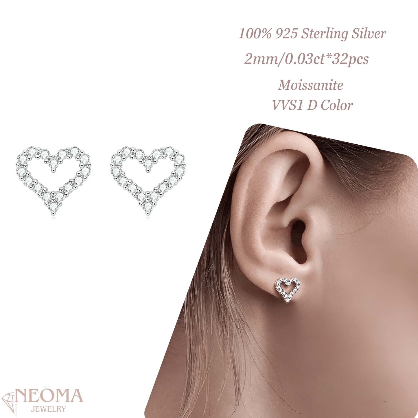 Multi Stones Moissanite Heart Stud Earrings - Pave setting - SETUxNEOMA  