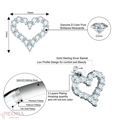 Multi Stones Moissanite Heart Stud Earrings - Pave setting - SETUxNEOMA  