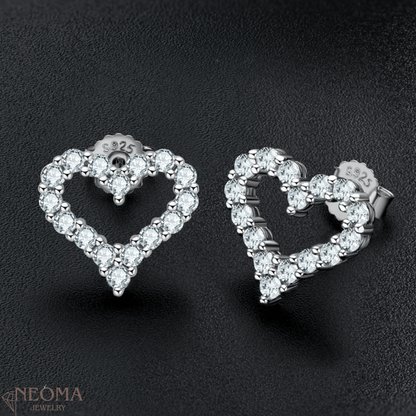 Multi Stones Moissanite Heart Stud Earrings - Pave setting - SETUxNEOMA  