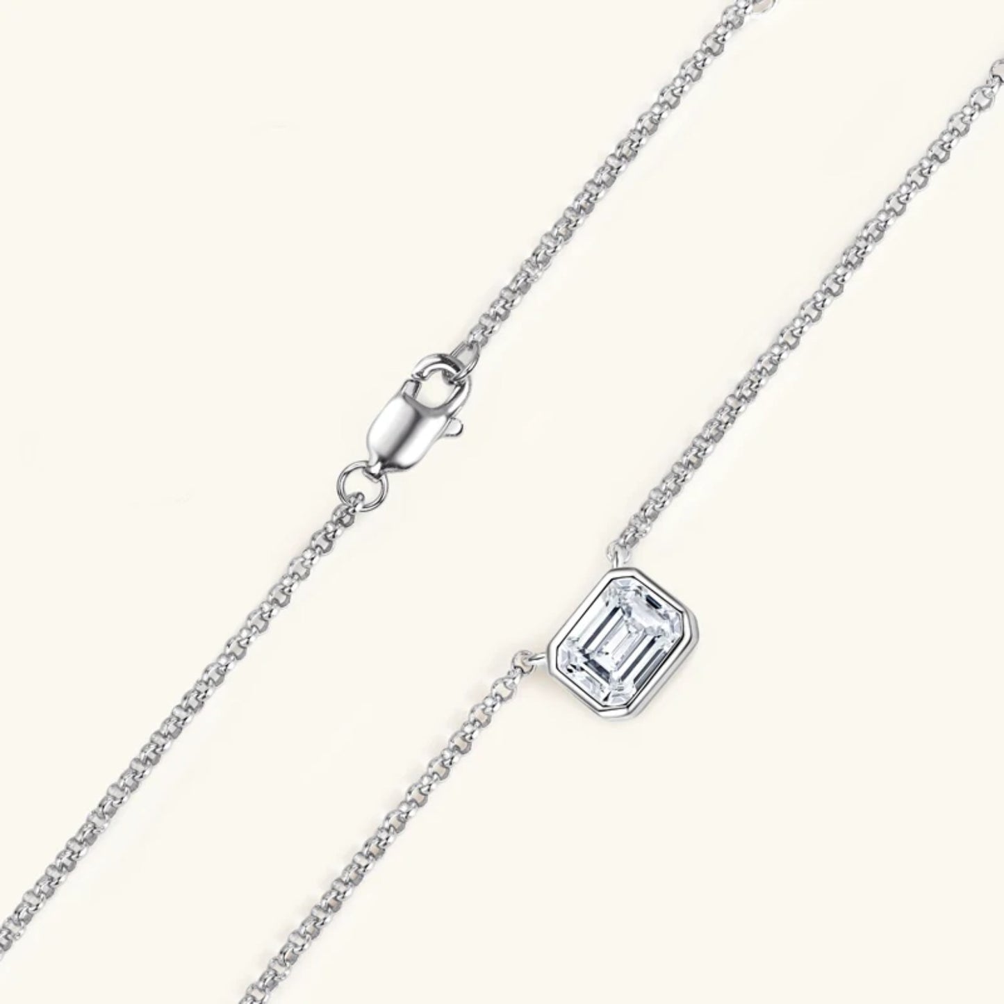 Horizontal Emerald Cut Moissanite Pendant Necklace in S925 Sterling Silver - SETUxNEOMA  