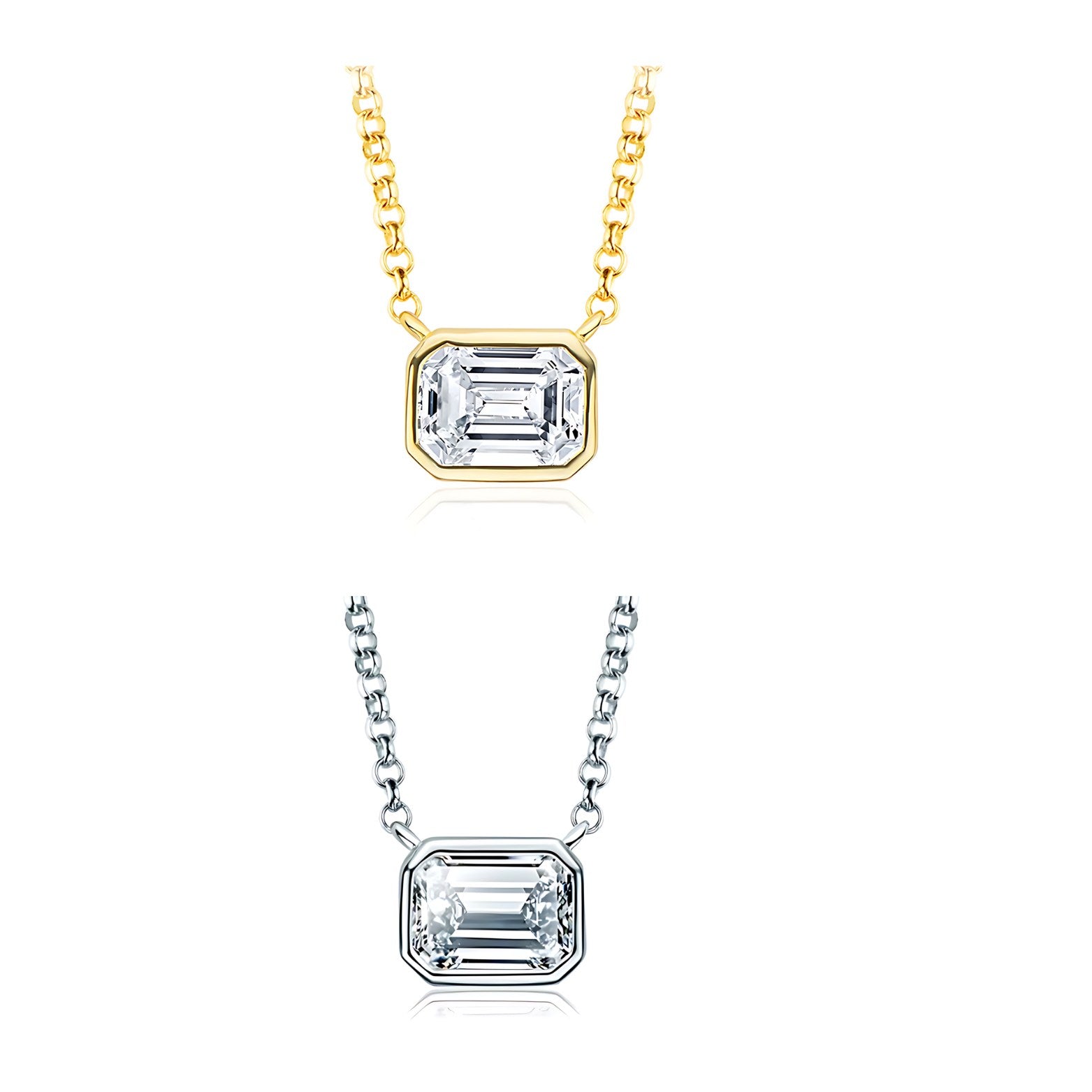 Horizontal Emerald Cut Moissanite Pendant Necklace in S925 Sterling Silver - SETUxNEOMA  