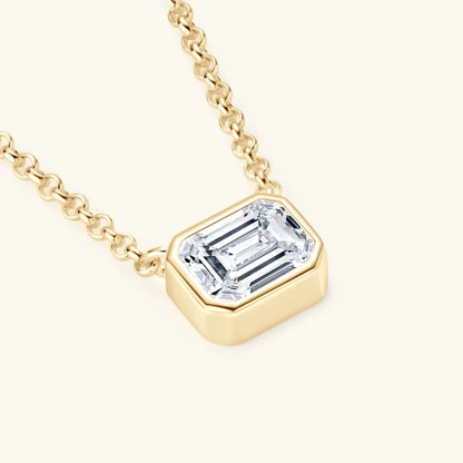 Horizontal Emerald Cut Moissanite Pendant Necklace in S925 Sterling Silver - SETUxNEOMA  