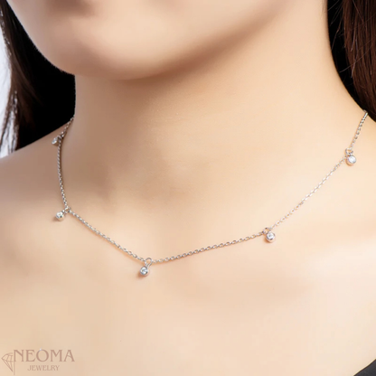  Moissanite Bezel Station Necklace - Satellite Chain Choker SETUxNEOMA