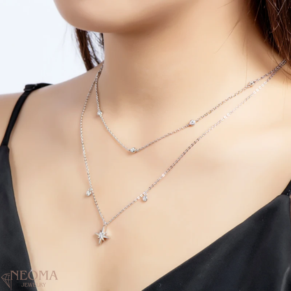  Moissanite Bezel Station Necklace - Satellite Chain Choker SETUxNEOMA