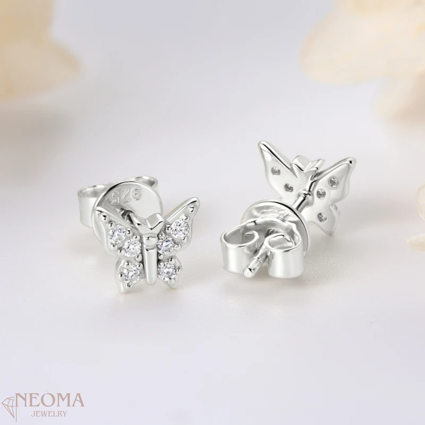  Moissanite Butterfly Stud Earrings in 925 Sterling Silver SETUxNEOMA