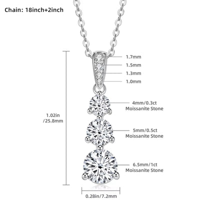  Moissanite Diamond Pendant Necklace, Three Stone Vertical Pendant SETUxNEOMA