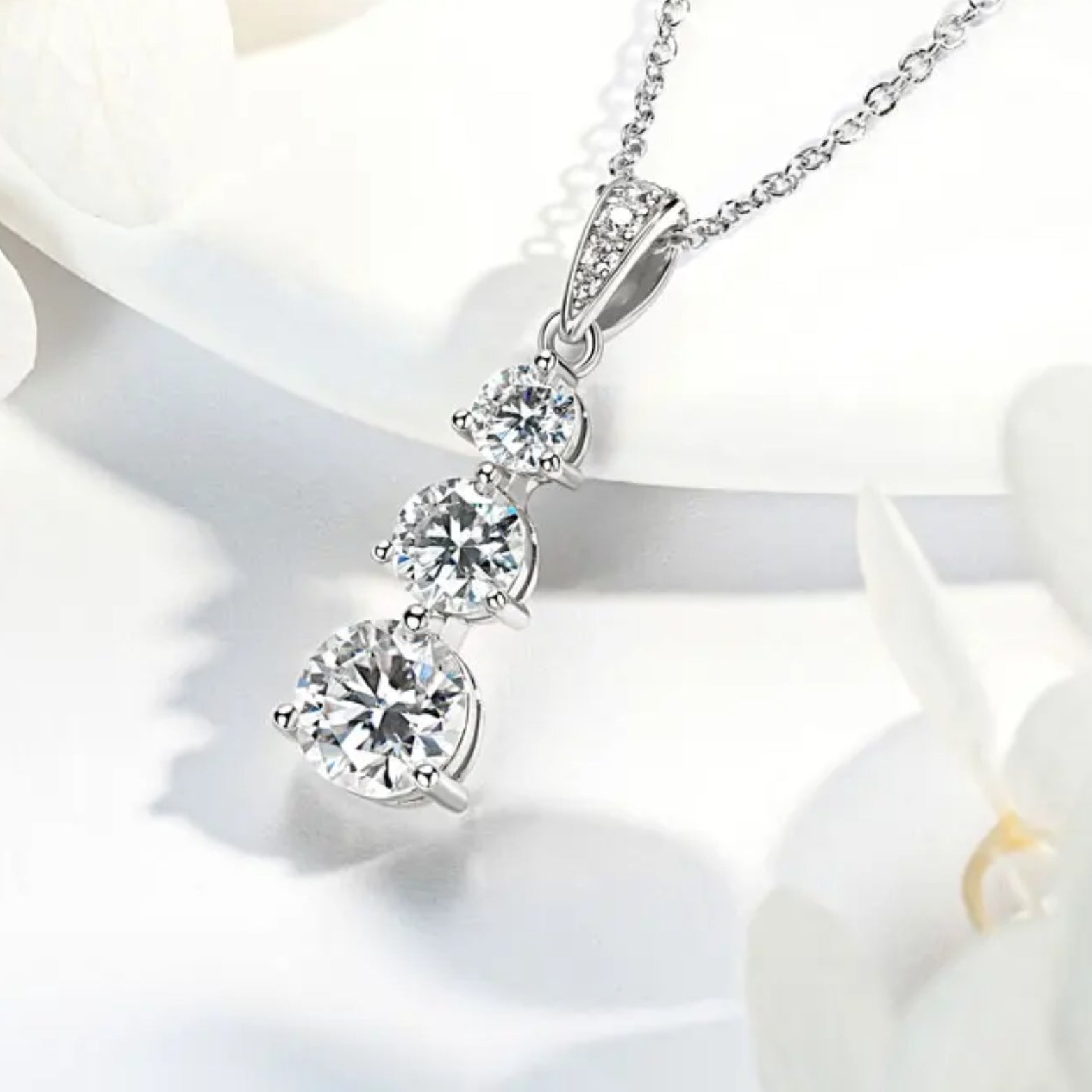  Moissanite Diamond Pendant Necklace, Three Stone Vertical Pendant SETUxNEOMA