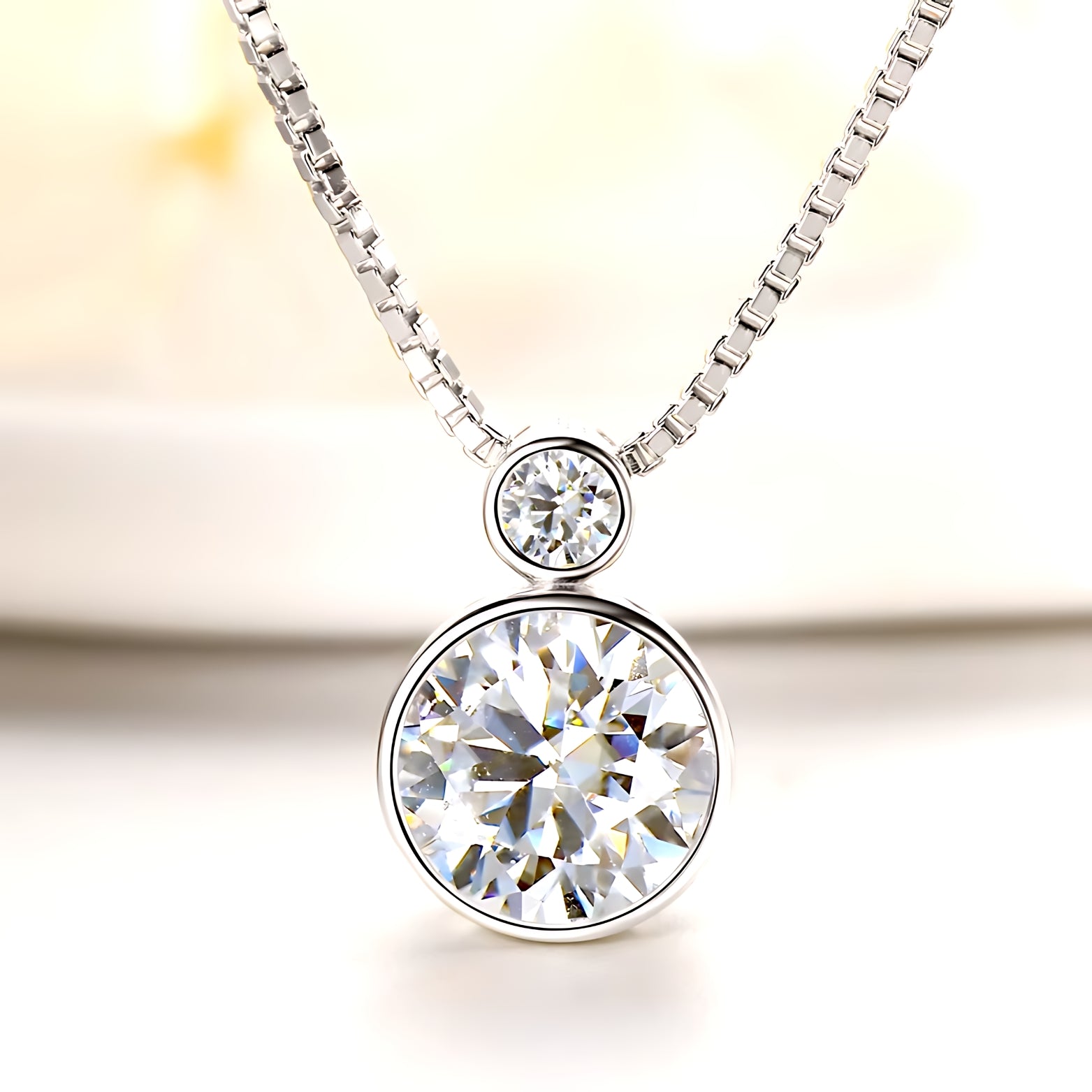  Elegant Moissanite Double Pendant Necklace – Bezel Setting, Box Chain SETUxNEOMA